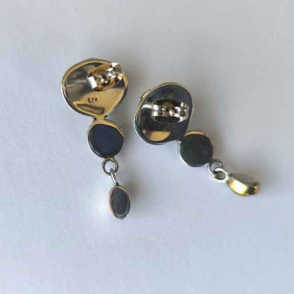 Natural Moonstone Peridot In Sterling Silver Gold Plated Accents Stud Earrings - Picture 6 of 10